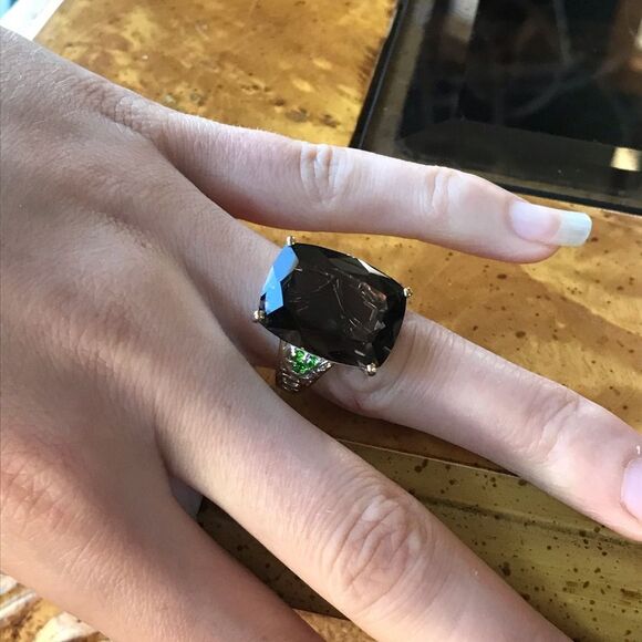 Genuine Smoky Quartz Chrome Diopside Sterling Silver Ring Size 7 - Picture 3 of 8